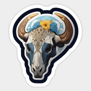 Beautiful cow skull with flower Sticker